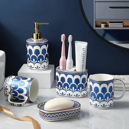 Lighteme Feather Pattern Gilt Ceramic Bathroom Set