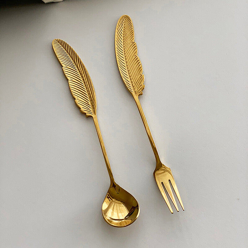 Lighteme Feather Stainless Steel Dessert Spoon & Fork