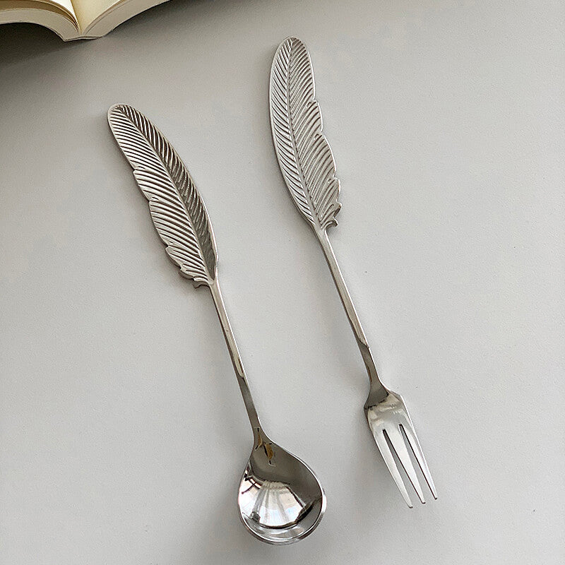 Lighteme Feather Stainless Steel Dessert Spoon & Fork