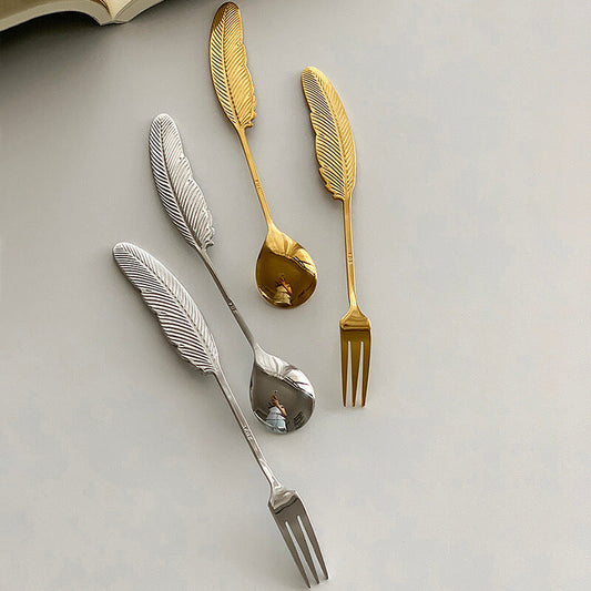 Cuillère et fourchette à dessert en acier inoxydable Lighteme Feather