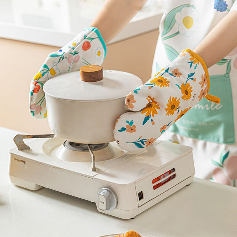 Gants de cuisson anti-brûlure à imprimé floral Lighteme