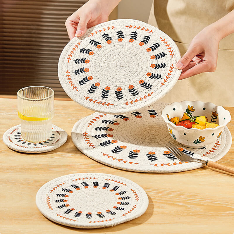 Lighteme Floral Cotton Linen Woven Placemat