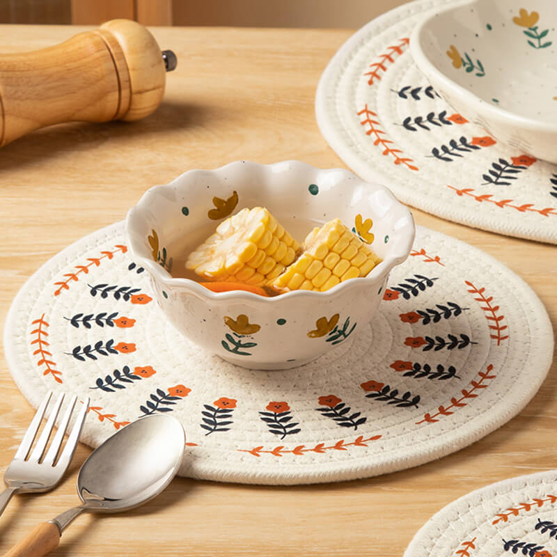 Lighteme Floral Cotton Linen Woven Placemat