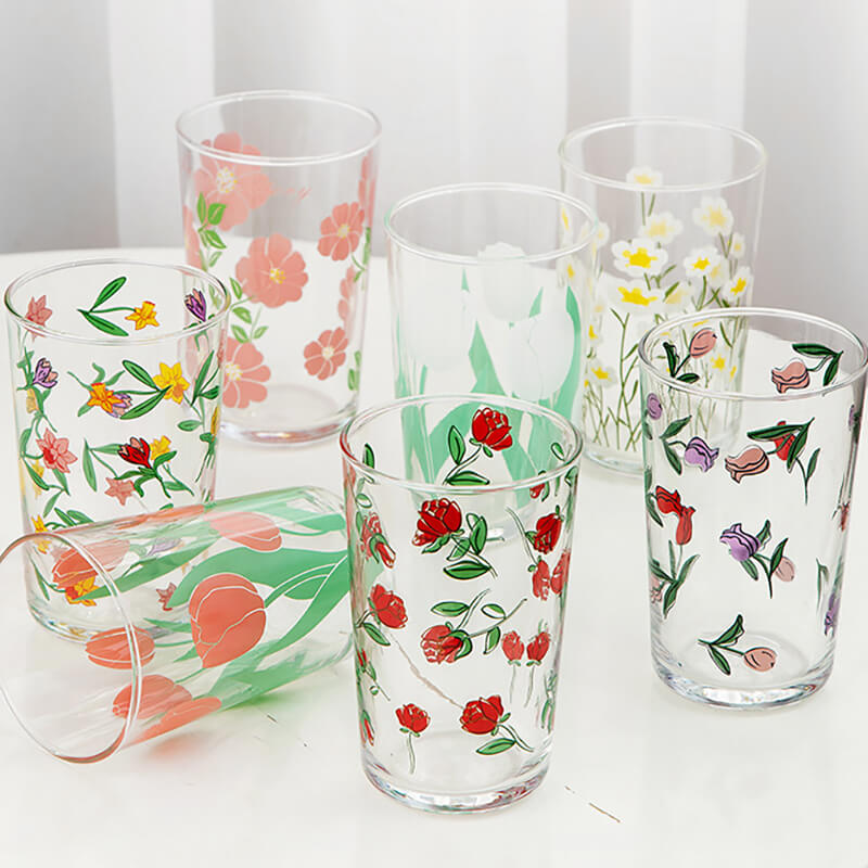 Lighteme Floral Print Glass Cup