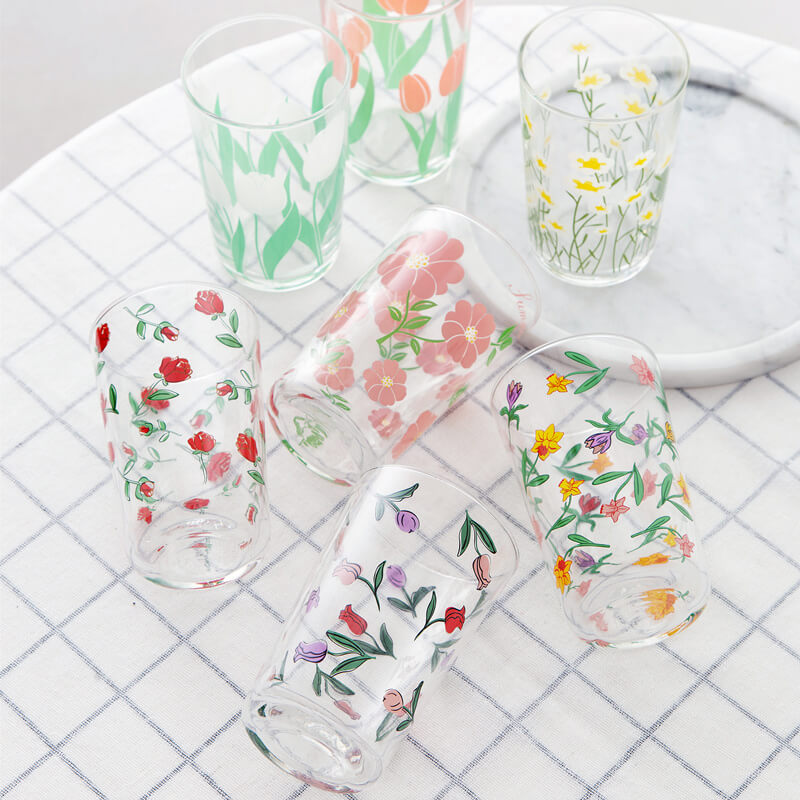 Lighteme Floral Print Glass Cup