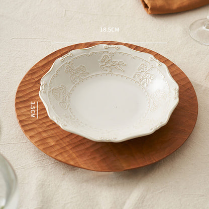 Lighteme French Embossed Ceramic Soup Plate