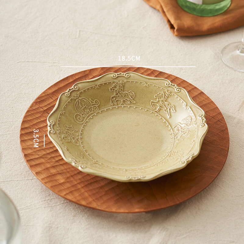 Lighteme French Embossed Ceramic Soup Plate