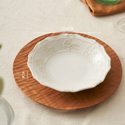 Lighteme French Embossed Ceramic Soup Plate