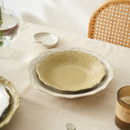 Lighteme French Embossed Ceramic Soup Plate