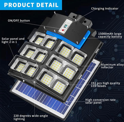 Lighteme 600W Commercial Solar Street Light , 60000LM Parking Lot Light Commercial Dusk to Dawn With Remote