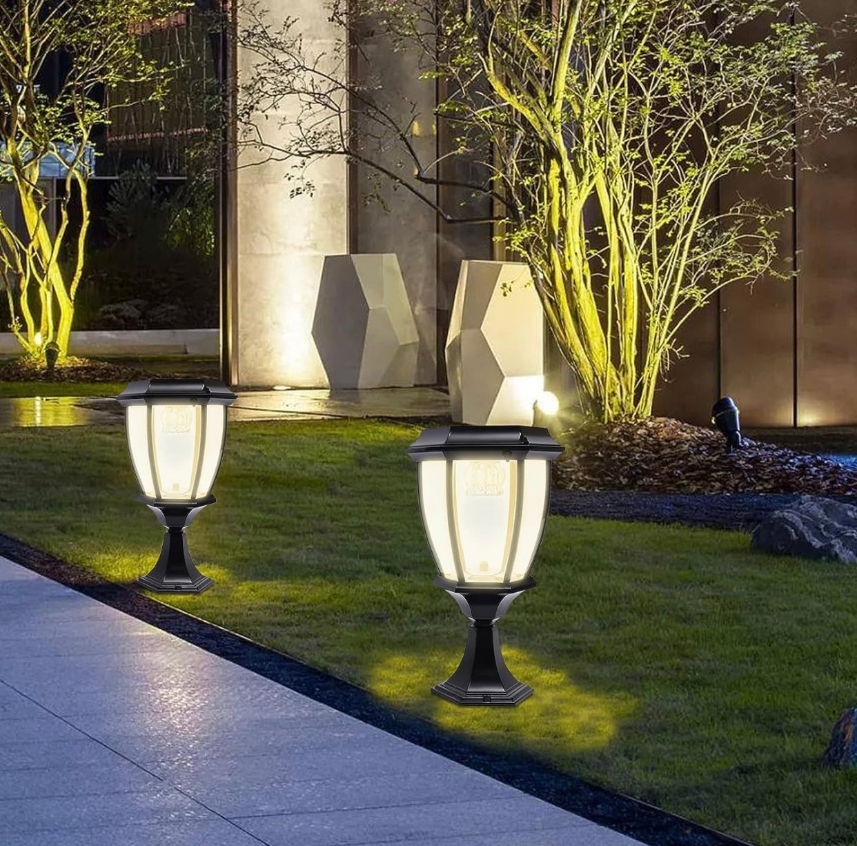 Lighteme 63" Solar Lamp Post Lights ,Outdoor Aluminum Floor Lamp,Waterproof Solar Powered Street Lights for Garden, Pathway, Driveway, Front/ Back Door, Warm White Solar Post Light,Replaceable Bulb(2 Pack)