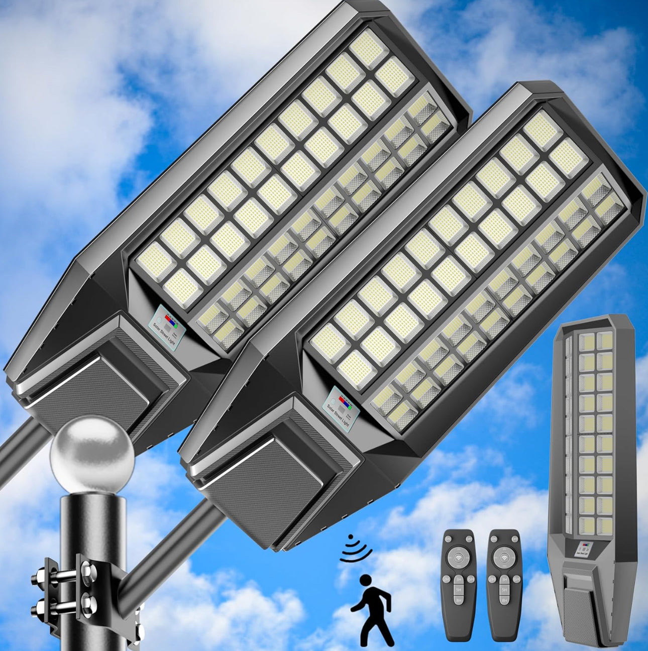 Lighteme 4000W Solar Street Light 7000K 800000LM Auto On/Off Dusk to Dawn IP67 Waterproof Motion Sensor