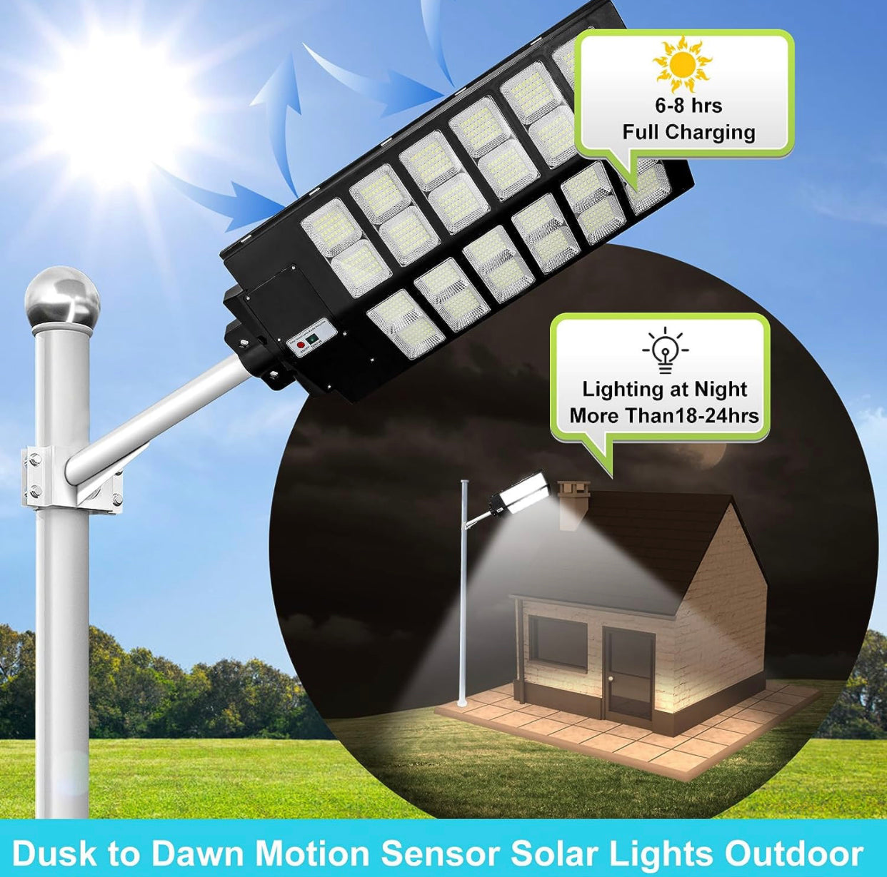 Lighteme 1800 W LED-Straßenlaterne für den Außenbereich – [Warmweiß] 3000 K Solar-Straßenlaternen, Dämmerung bis Morgengrauen, Bewegungssensor mit Fernbedienung 