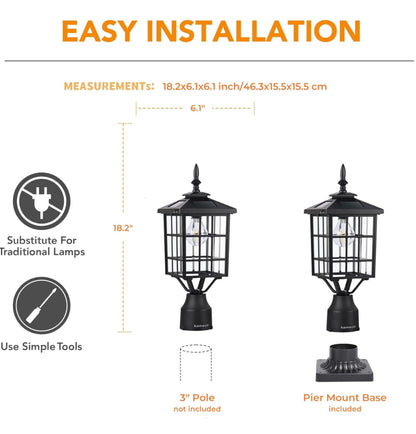 Lighteme LED Cast Aluminum Solar Post Light Fixture with 3-Inch Fitter Base for Outdoor Garden Post Pole Mount