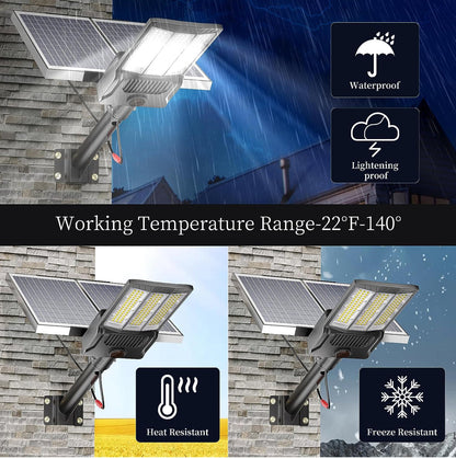 Lighteme 6500W Solar Street Lights Outdoor, 500000LM High Powered Commercial Parking Lot Lights 6500K Dusk to Dawn with Remote