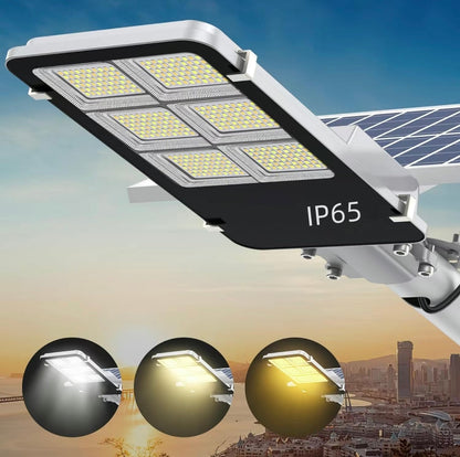 Lighteme 1800W Tri-Color Solar Street Lights Outdoor - Multi-ColorAdjustable Lighting - 7000K LED Street Light with Remote Control - Ideal for Parking Lot, Yard, Plaza - solar parking lot lights
