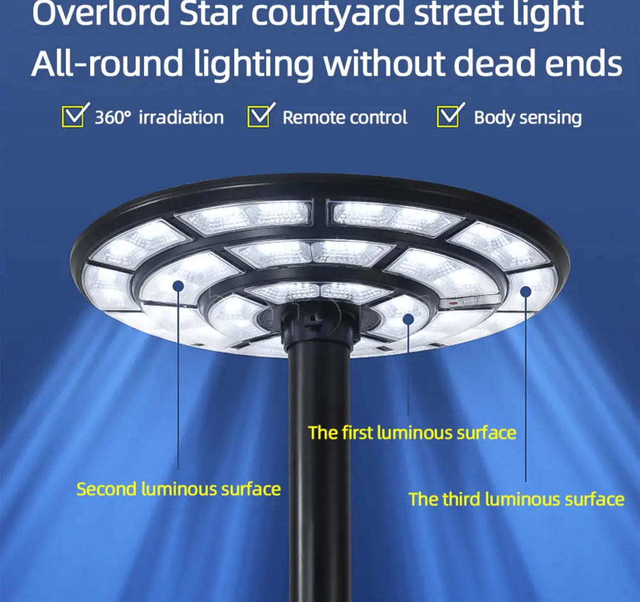 Lighteme 2500W Solar Outdoor Light UFO Garden Pole And Wall Street Lights For Home, Yard, Farmhouses with Remote