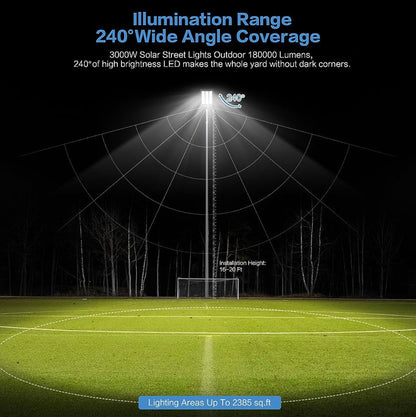Lighteme 3000W Solar Street Light, 180000 Lumens Dusk to Dawn Street Lights Solar Powered Motion Sensor