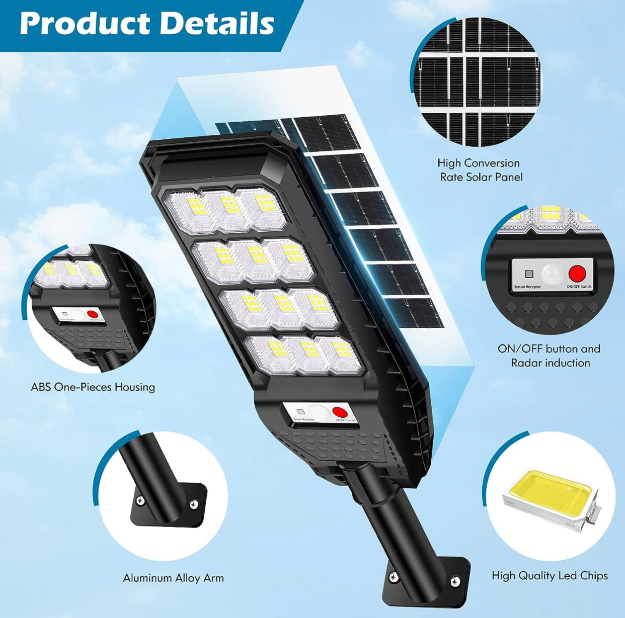 Lighteme 2-Pack Solar Street Lights Outdoor Waterproof,6000LM Dusk to Dawn,6500K Motion Sensor with Remote Control