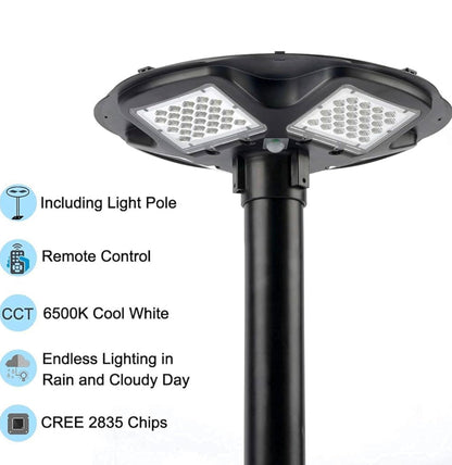 Lighteme 1500W Commercial Solar Flag Pole Outdoor Lamp Post Light with 98 inch Pole IP67 Waterproof With Remote