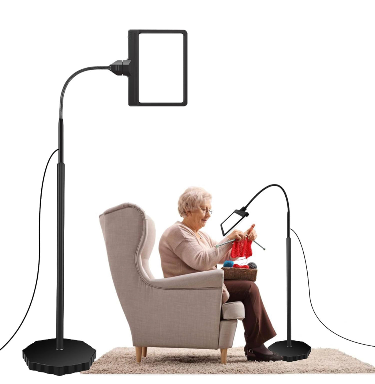 Lighteme 5-fache Lupe mit dimmbarem 36-LED-Licht und Ständer, Vergrößerungs-Stehlampe mit einstellbarer Helligkeit, beleuchtete Lupe mit Schwanenhalsarm zum Lesen, Basteln und für Naharbeiten 