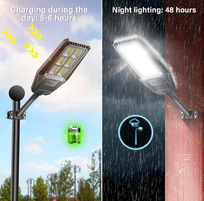 Lighteme 300W Solar Street Light 30000LM LED Outdoor Waterproof Dusk to Dawn for Yard Lighting IP66 6000K with Bracket and Remote Control