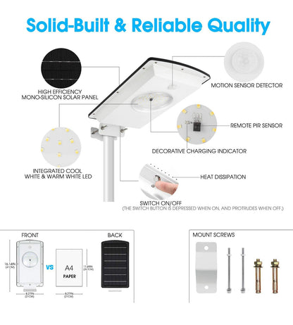 Lampadaires solaires d'extérieur Lighteme, éclairage solaire blanc froid/blanc chaud, détecteur de mouvement, 1 300 lm, étanchéité IP65, variateur d'intensité, télécommande