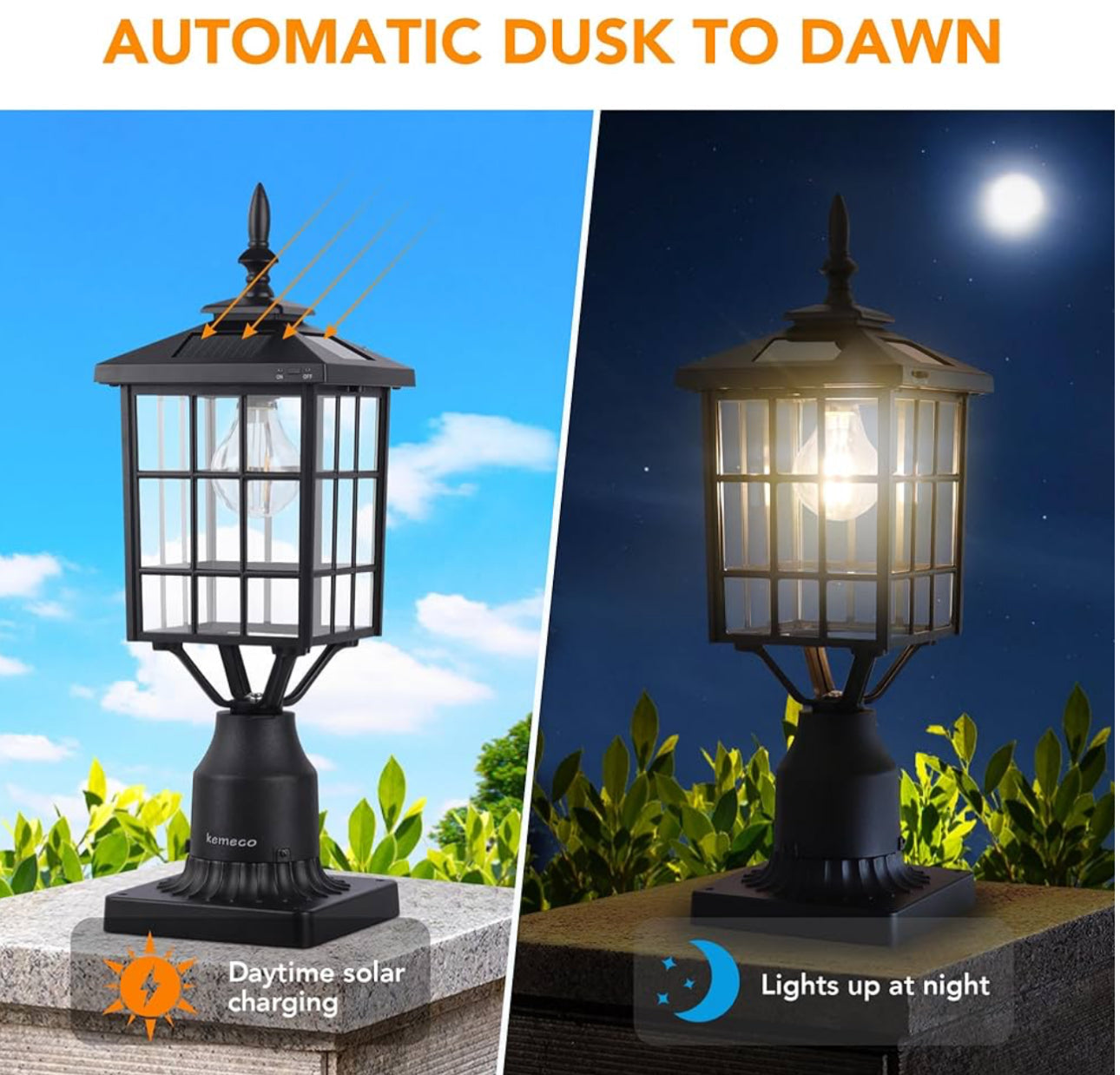Lighteme LED Cast Aluminum Solar Post Light Fixture with 3-Inch Fitter Base for Outdoor Garden Post Pole Mount