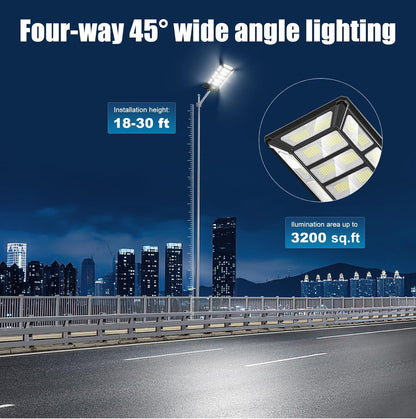 Lighteme 1800 W Solar-Straßenlaternen für den Außenbereich, wasserdicht, 6500 K, Dämmerung bis Morgengrauen, 180000 Lumen, Bewegungsmelder, superhell, Solar-Parkplatzleuchte