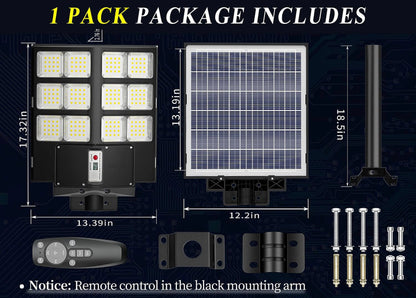 Lighteme 600W Commercial Solar Street Light , 60000LM Parking Lot Light Commercial Dusk to Dawn With Remote