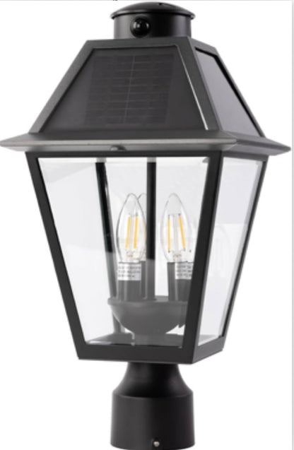 Lighteme LED Solar Fence Cap Lights,Dusk to Dawn Vintage Street Lights, 300LM, 2700K,Cast Aluminum