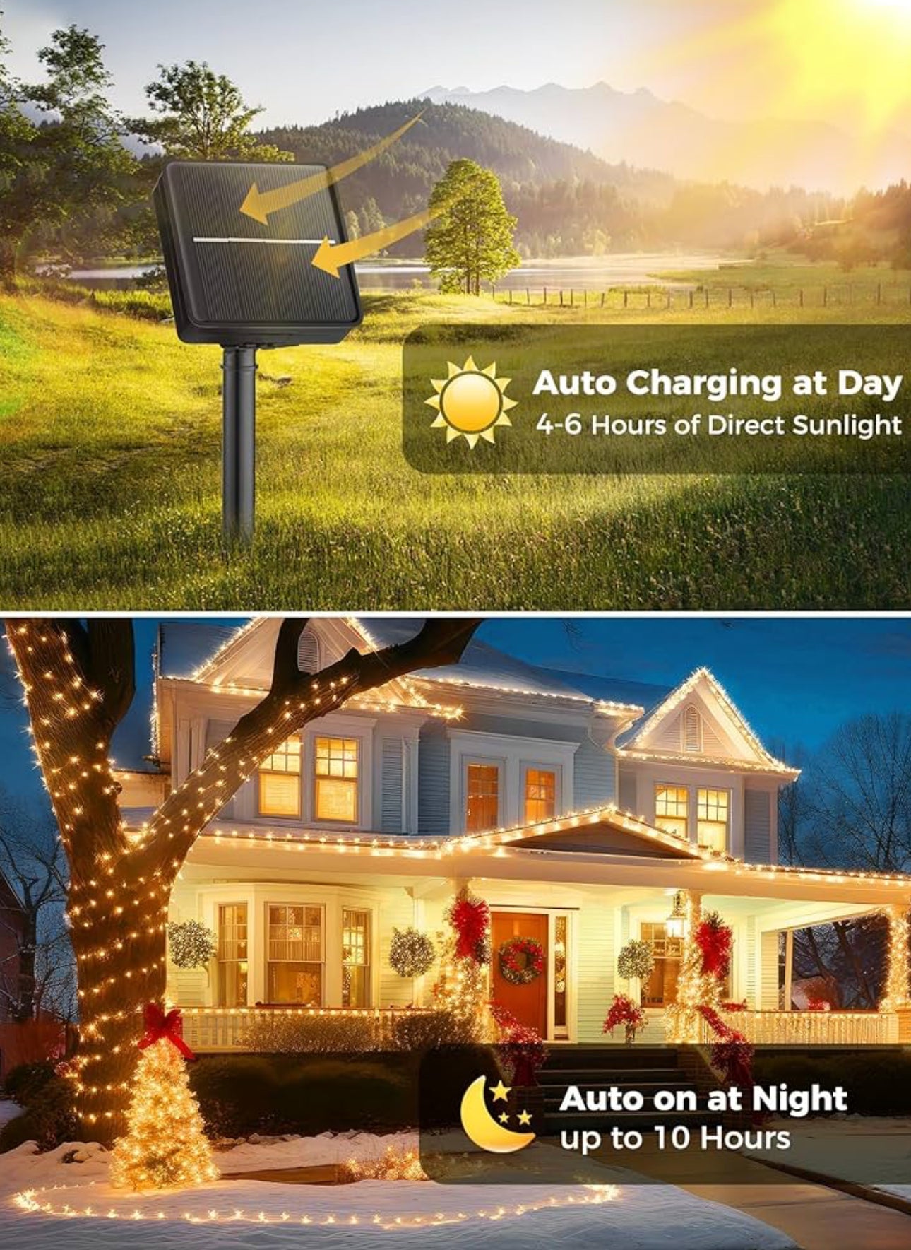 Lighteme 33Ft Solar Led string light 100LED Light-Green Wire