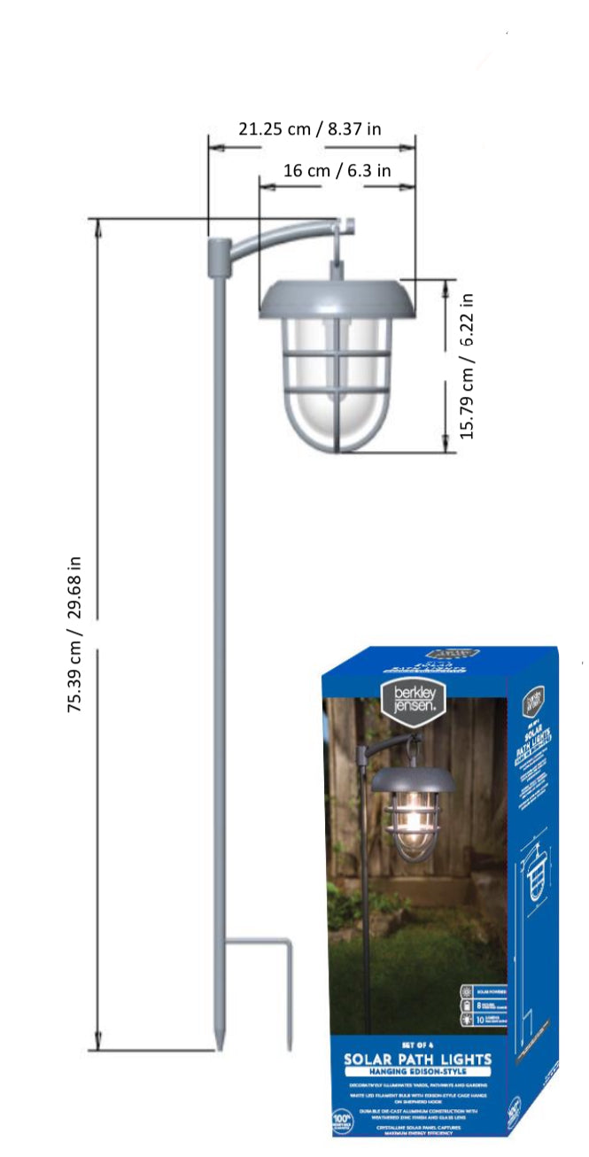 Lighteme LED Solar Hanging Lights on Shepherds Hook Metal Pole (Set of 4)