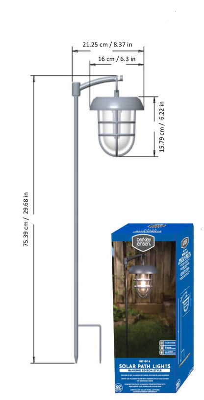 Lighteme LED Solar Hanging Lights on Shepherds Hook Metal Pole (Set of 4)