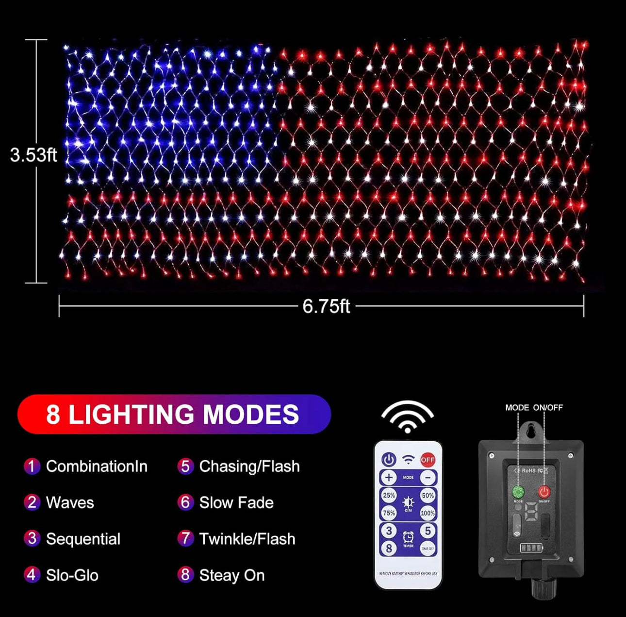 Lighteme American Flag Solar Lights 420 Super Bright LEDs 2-in-1 Solar Powered and Plug in Flag Light