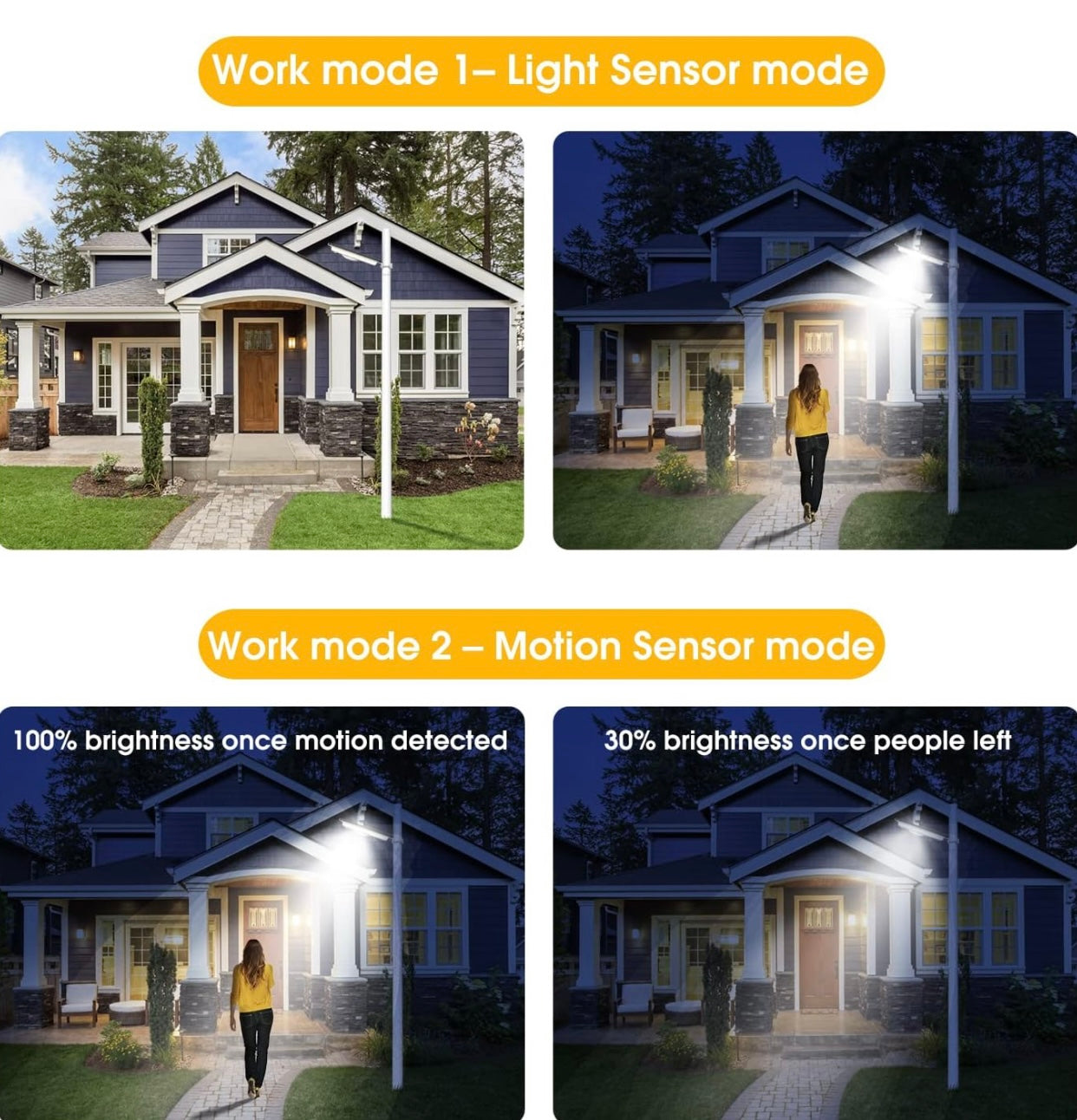 Lampadaires solaires d'extérieur Lighteme, éclairage solaire blanc froid/blanc chaud, détecteur de mouvement, 1 300 lm, étanchéité IP65, variateur d'intensité, télécommande