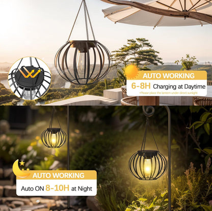 2 Pack Lighteme Solar Hanging Lanterns Outdoor Waterproof 15" Pumpkin Shape