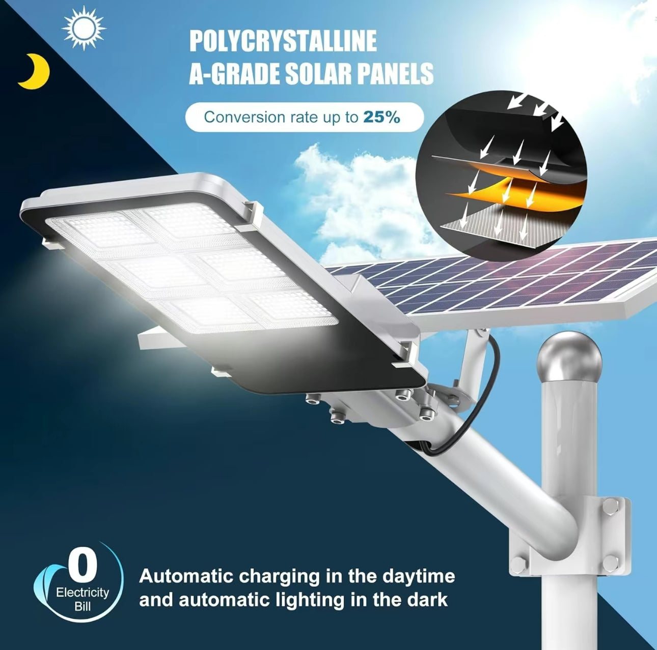Lighteme 1800W Tri-Color Solar Street Lights Outdoor - Multi-ColorAdjustable Lighting - 7000K LED Street Light with Remote Control - Ideal for Parking Lot, Yard, Plaza - solar parking lot lights
