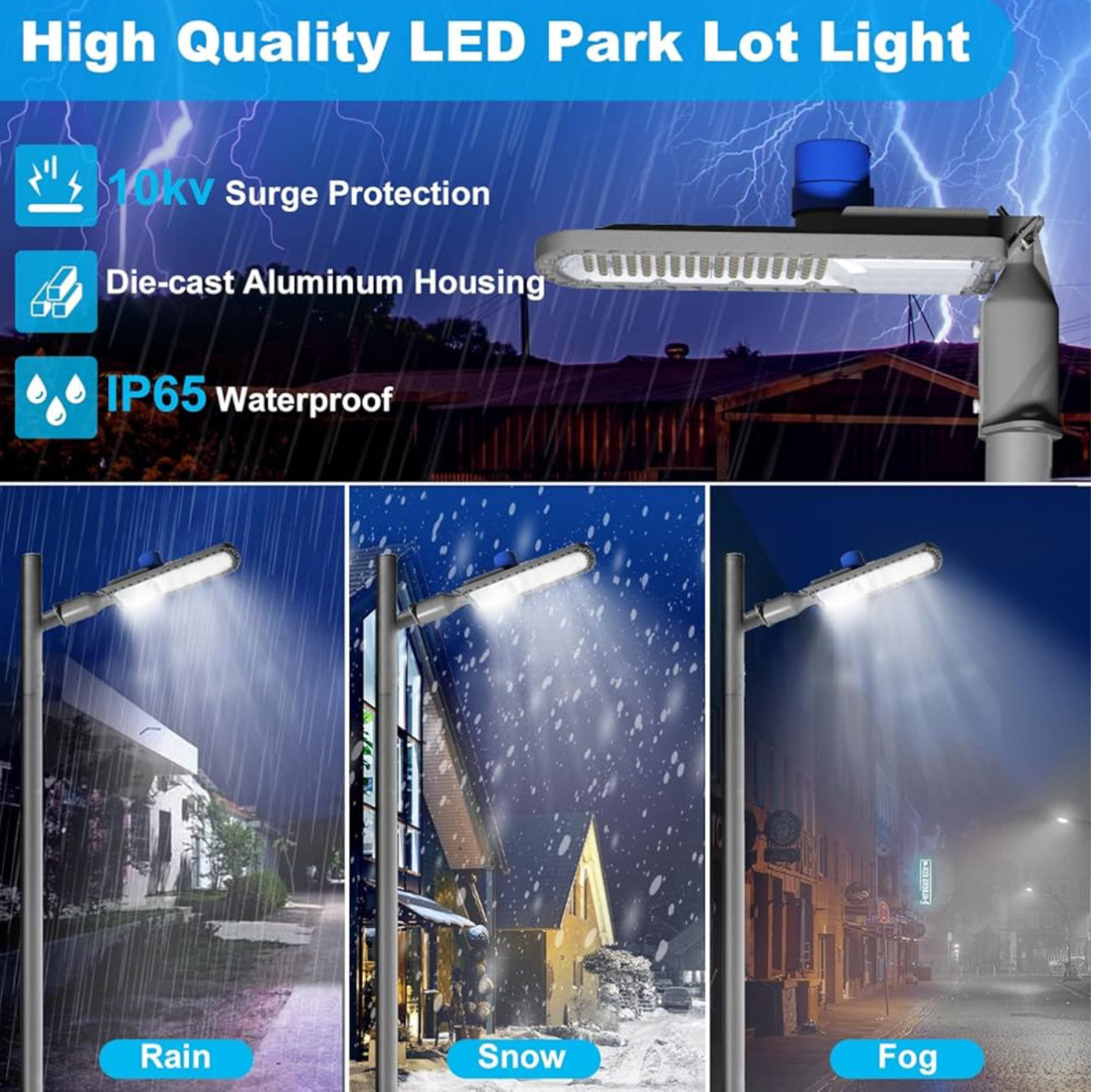 Lighteme 250W LED Hard Wire Electric Parking Lot Lights 30000LM: Dusk to Dawn Outdoor Street Lighting, Commercial Area Security Light with IP65 Waterproof 6500K