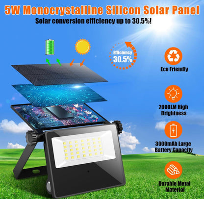 Lighteme 2-Pack Solar Outdoor Lights, Metal Solar Security/Flood Lights ,2000LM Motion Sensor