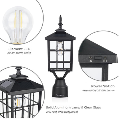 Lighteme LED Cast Aluminum Solar Post Light Fixture with 3-Inch Fitter Base for Outdoor Garden Post Pole Mount