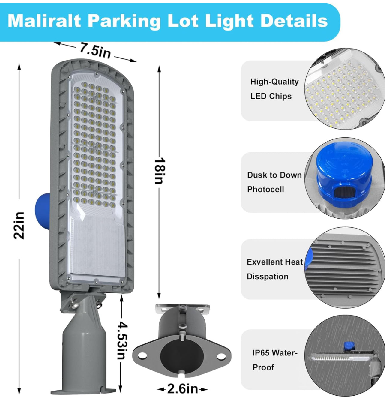 Lighteme 250W LED Hard Wire Electric Parking Lot Lights 30000LM: Dusk to Dawn Outdoor Street Lighting, Commercial Area Security Light with IP65 Waterproof 6500K