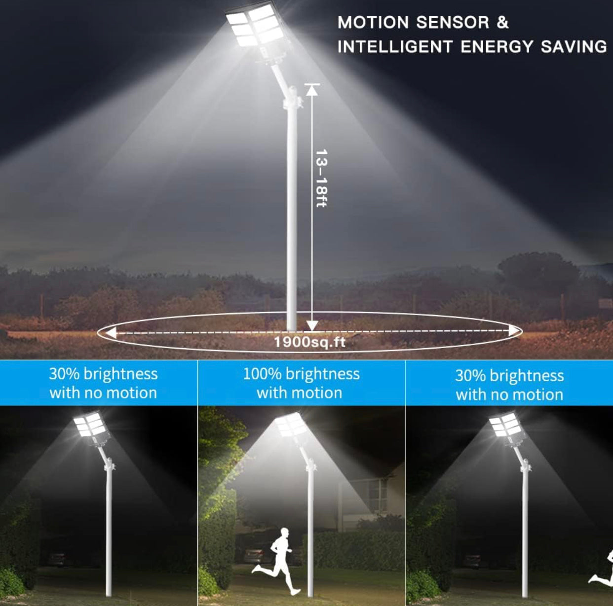 Lighteme 600W Commercial Solar Street Light , 60000LM Parking Lot Light Commercial Dusk to Dawn With Remote