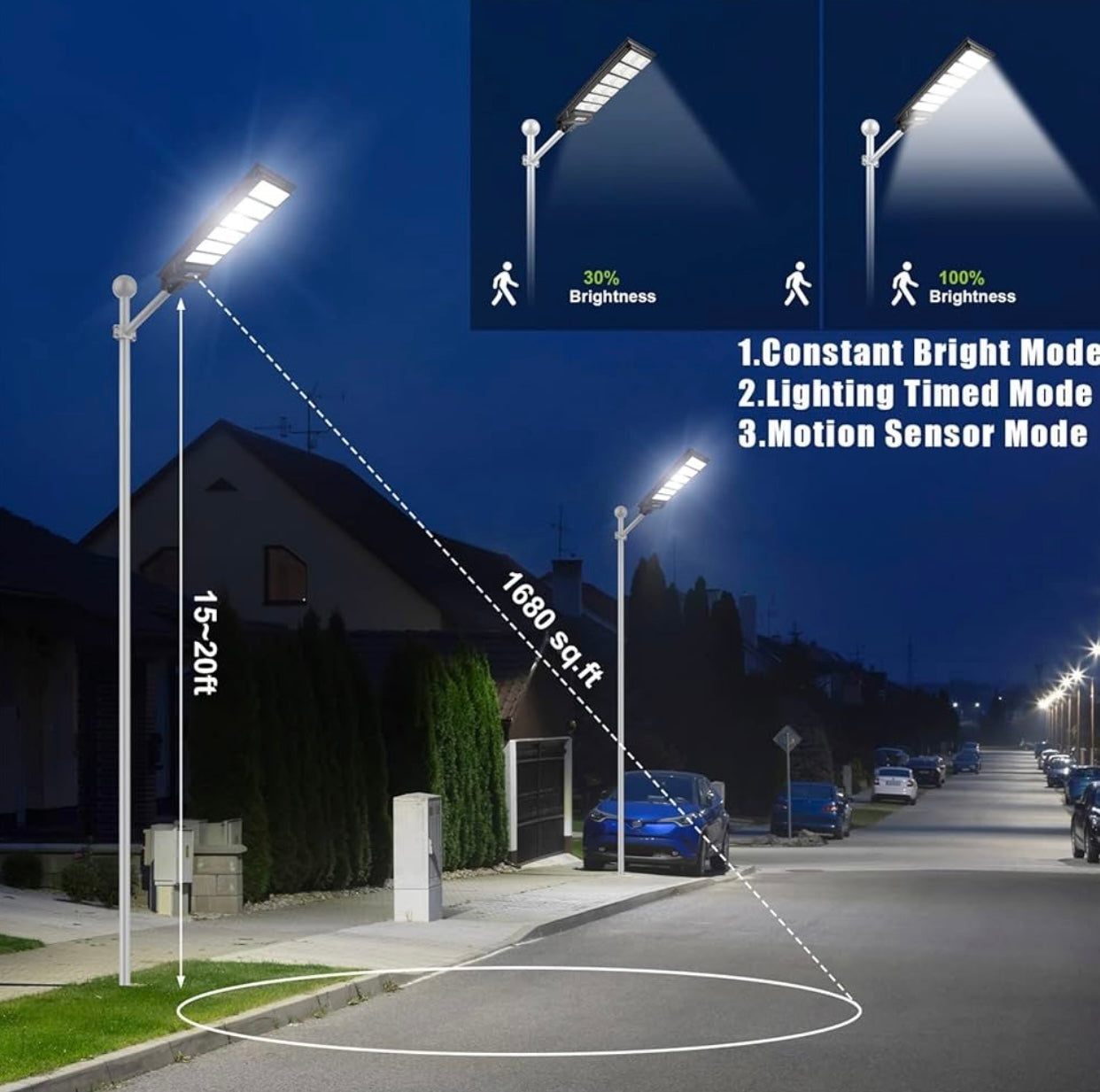 Lighteme 1000W Solar Street Light Motion Sensor, 80000LM IP65 Waterproof with Remote Control