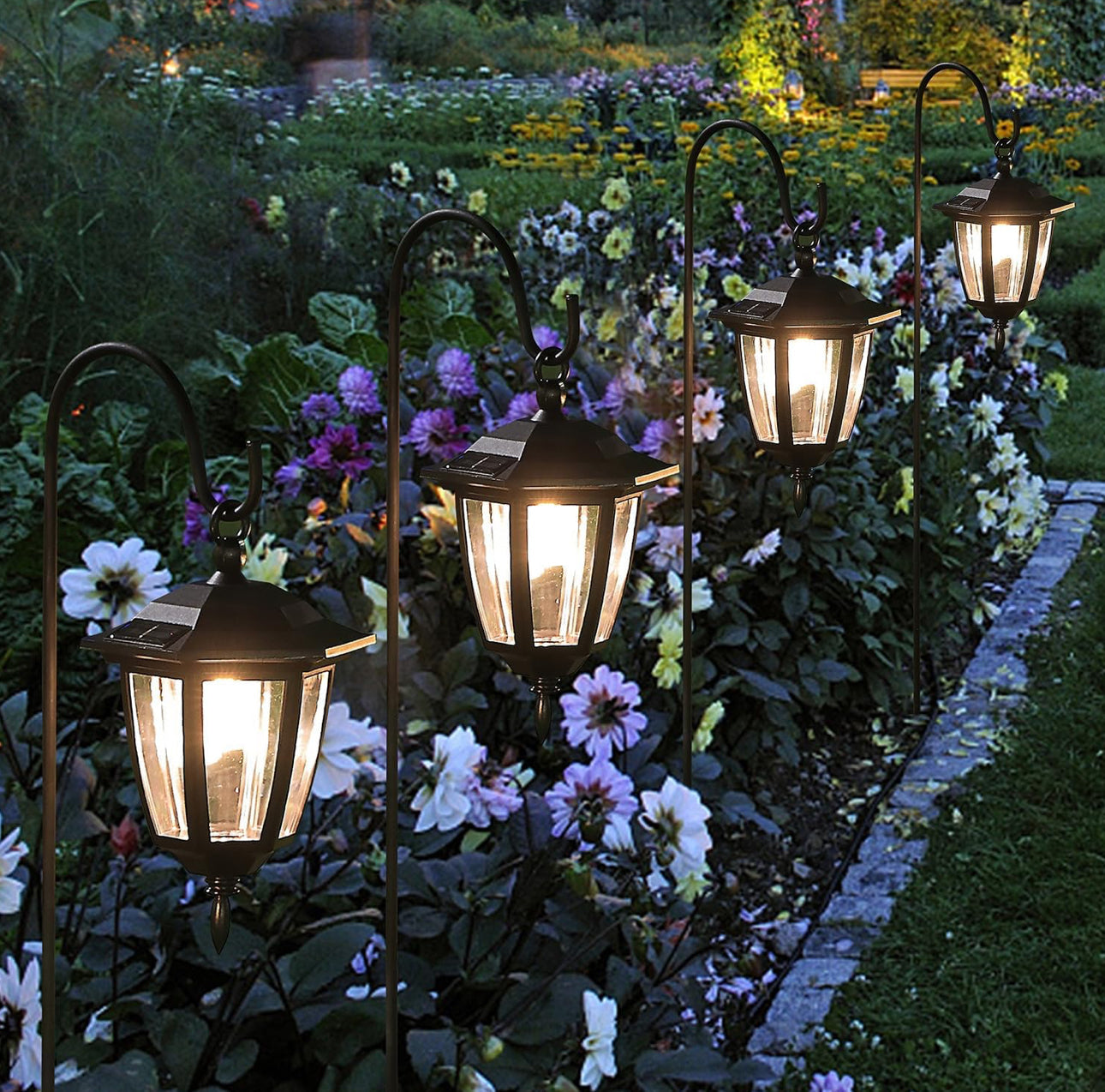 Lighteme Solar Hanging Lights Dual Use Shepherd Hook Lights Outdoor, 4 Pack