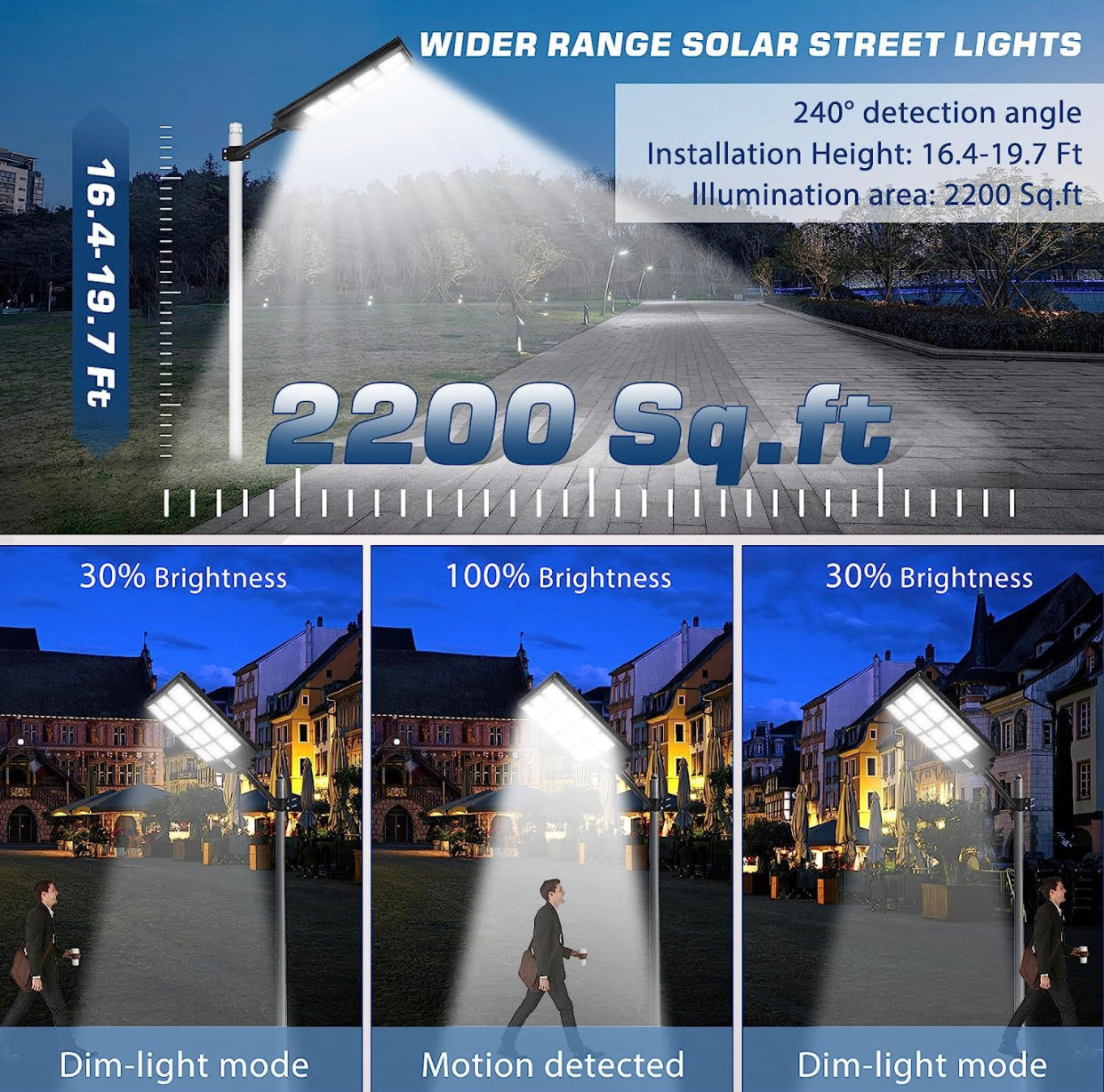 Lighteme 1800 W LED-Straßenlaterne für den Außenbereich – [Warmweiß] 3000 K Solar-Straßenlaternen, Dämmerung bis Morgengrauen, Bewegungssensor mit Fernbedienung 