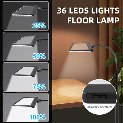 Lighteme 5-fache Lupe mit dimmbarem 36-LED-Licht und Ständer, Vergrößerungs-Stehlampe mit einstellbarer Helligkeit, beleuchtete Lupe mit Schwanenhalsarm zum Lesen, Basteln und für Naharbeiten 