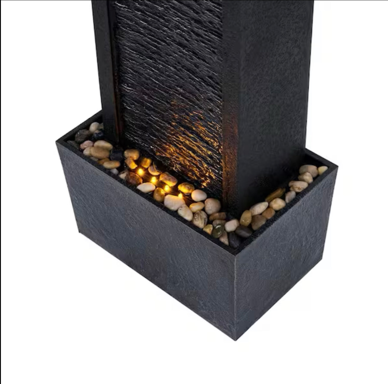 Lighteme Solar-Powered Waterfall Fountain with LED Lights, 38'' Tall Outdoor Gray Slate