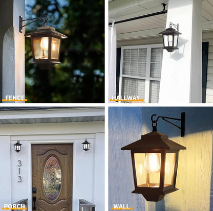 Lighteme 2 Pack Solar Aluminum Wall Hanging Lanterns with Replaceable Bulb, 4 Solar Panels,Anti-Rust