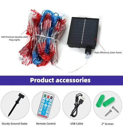 Lighteme American Flag Solar Lights 420 Super Bright LEDs 2-in-1 Solar Powered and Plug in Flag Light